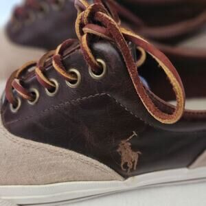 Polo Ralph Lauren Men's  9 Vaughn Saddle Sneaker Linen and Leather Preppy